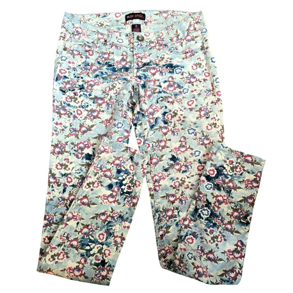 Blue Spice Womens Floral Jeans Pink Blue Print Skinny Size 3 Cotton Blend JJ3892